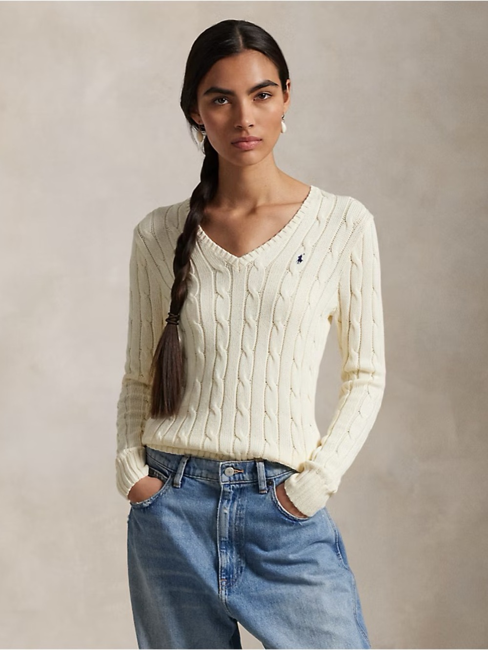 Polo Ralph Lauren Cream V Neck Sweater Cable
